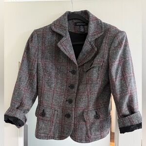 Moda International Gray and Red Plaid Blazer